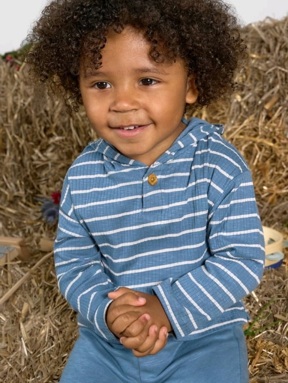 Boys' Blue Striped Henley With Hoodie Top - Modern Moments By Gerber - 5T